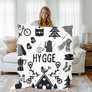 Scandinavian Christmas Minky Blanket, Hygge Norwegian Folk Art Christmas Blanket, Velveteen Microfiber Blanket, Holiday Blanket,Holiday Gift