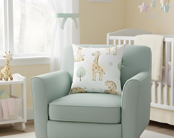 Watercolor Giraffe Pattern Pillow | Nursery Throw Pillow, Cute Safari Animal Cushion