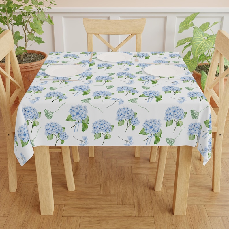 Hydrangea Table Linens Elegant Hydrangea Floral Tablecloth, Cottagecore Decor, Spring Table ...