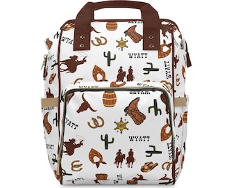 Mochila cambiador para bebé con diseño de vaquero, bolso cambiador personalizado, estilo salvaje oeste, regalo para baby shower con temática del oeste, bolso multifuncional, accesorios para bebé con temática del oeste, estilo countrycore.