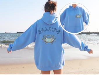 Seaside Crab Hoodie, Beach Lover Gift, Coastal Vibes Hoodie, Ocean Themed Apparel, Summer Fashion, Casual Wear
