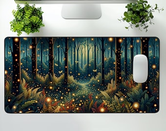 Enchanted Forest Desk Mat, Mystical Forest, Firefly, Office Decor,Desk Pad,Desk Mat, Extended Keyboard Mat, XXL, Cottagecore Gaming Mousepad