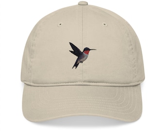 Hummingbird Baseball Cap, Eco-Friendly Embroidered Hat for Nature Lovers, Ruby Throated Hummingbird, Gift for Bird Lovers