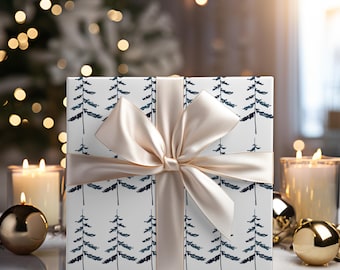 Groenblijvende bomen inpakpapier voor wintervakanties, cadeaupapier natuurliefhebber, cadeaupapier kerstcadeau, feestelijk cadeaupapier, cadeaupapier vakantie,
