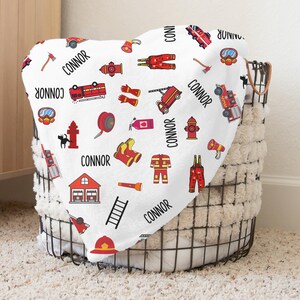 Fire Truck Baby Name Blanket, Custom Name Fire Truck Blanket, Firefighter Gift, Nursery Decor, Fire Engine Minky Velveteen