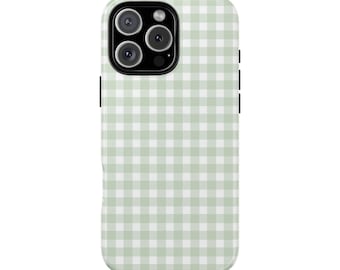 Green Gingham Phone Case, Cottagecore Phone Case, Tough Cases for Protection, Trendy Mobile Cover, Gift for Her, Cute Phone Accessory