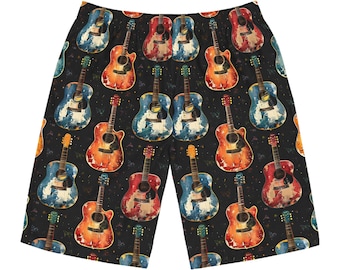 Guitar Print Men's Board Shorts, Music Lover Swimwear, Summer Beachwear, Gift for Musicians, Festival Fashion, Birthday Gift, Gifts for Him