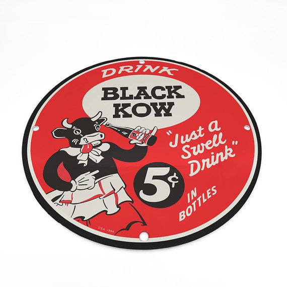 8 Vintage 1964 Black Kow Drink Porcelain Enamel Gas & Etsy