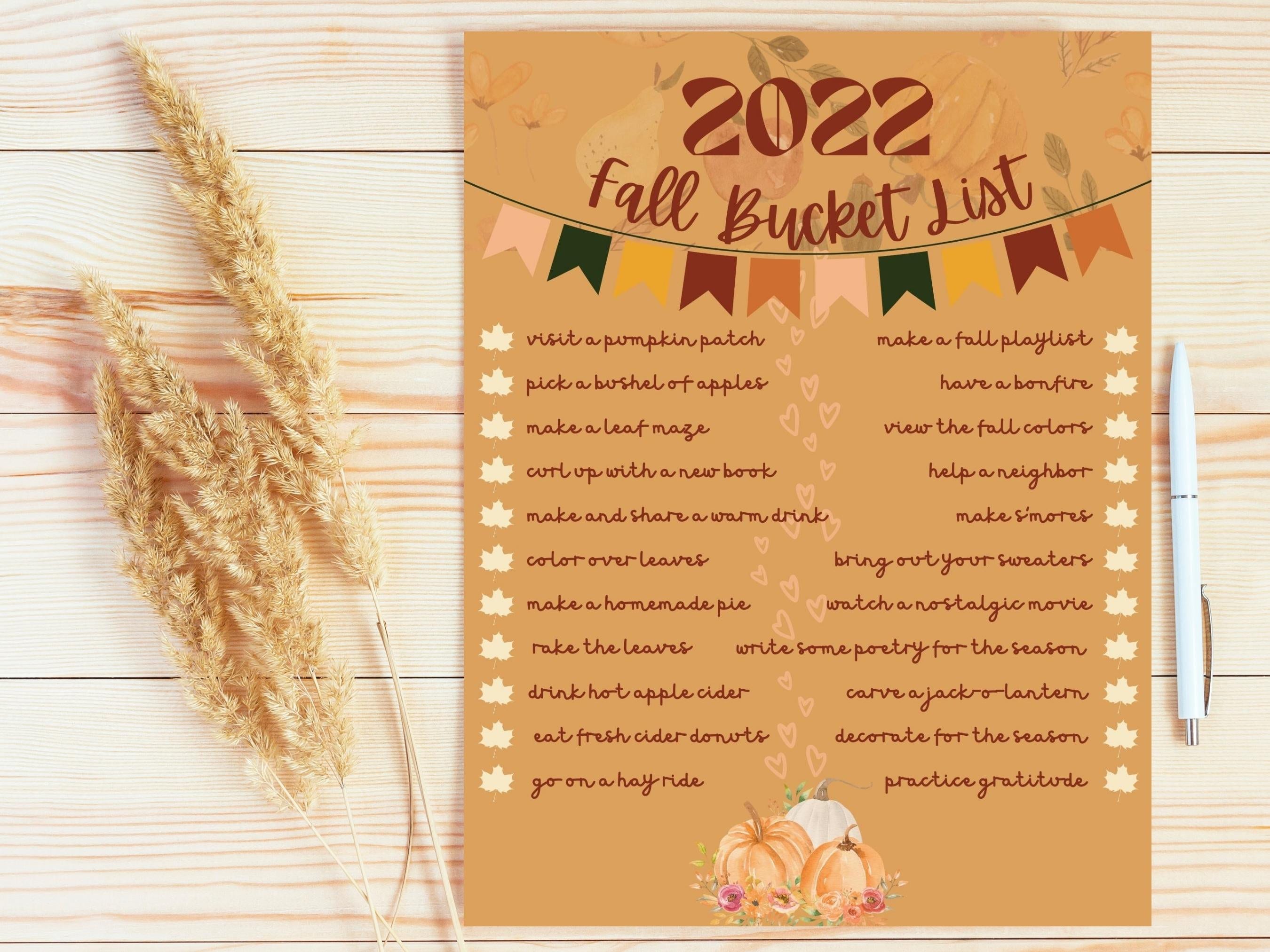 2022 Fall Bucket List Etsy