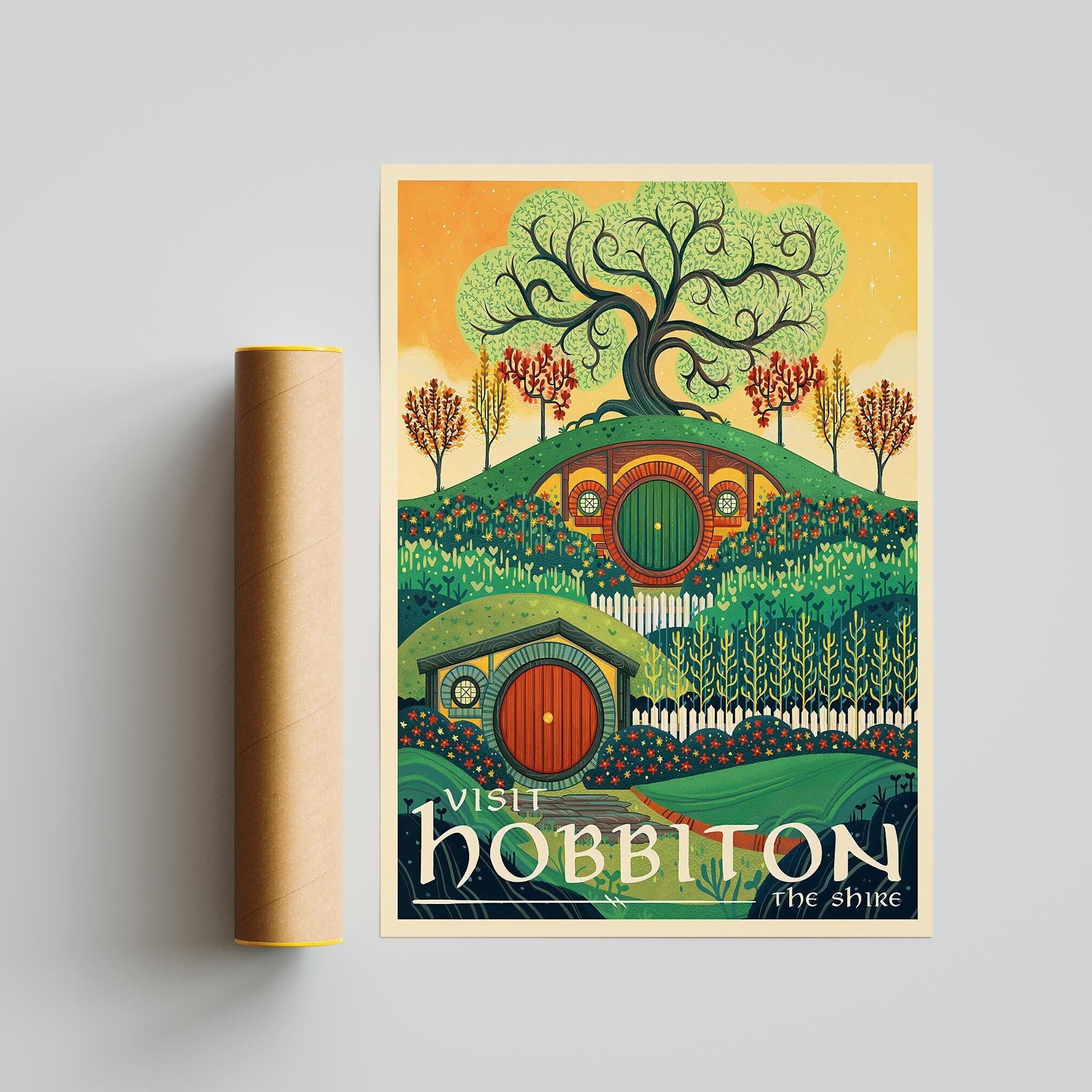 Discover Lord of The Rings Poster LOTR Shire Hobbiton Retro Travel Wall Art The Lord of The Rings Middle Earth Travel Posters LOTR Travel Poster