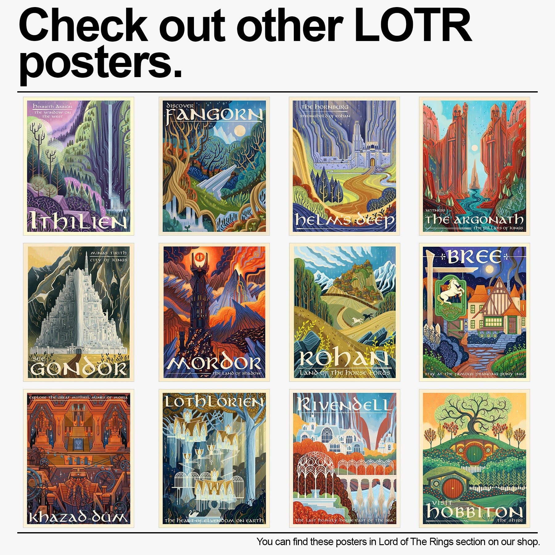 Discover Lord of The Rings Poster LOTR Shire Hobbiton Retro Travel Wall Art The Lord of The Rings Middle Earth Travel Posters LOTR Travel Poster