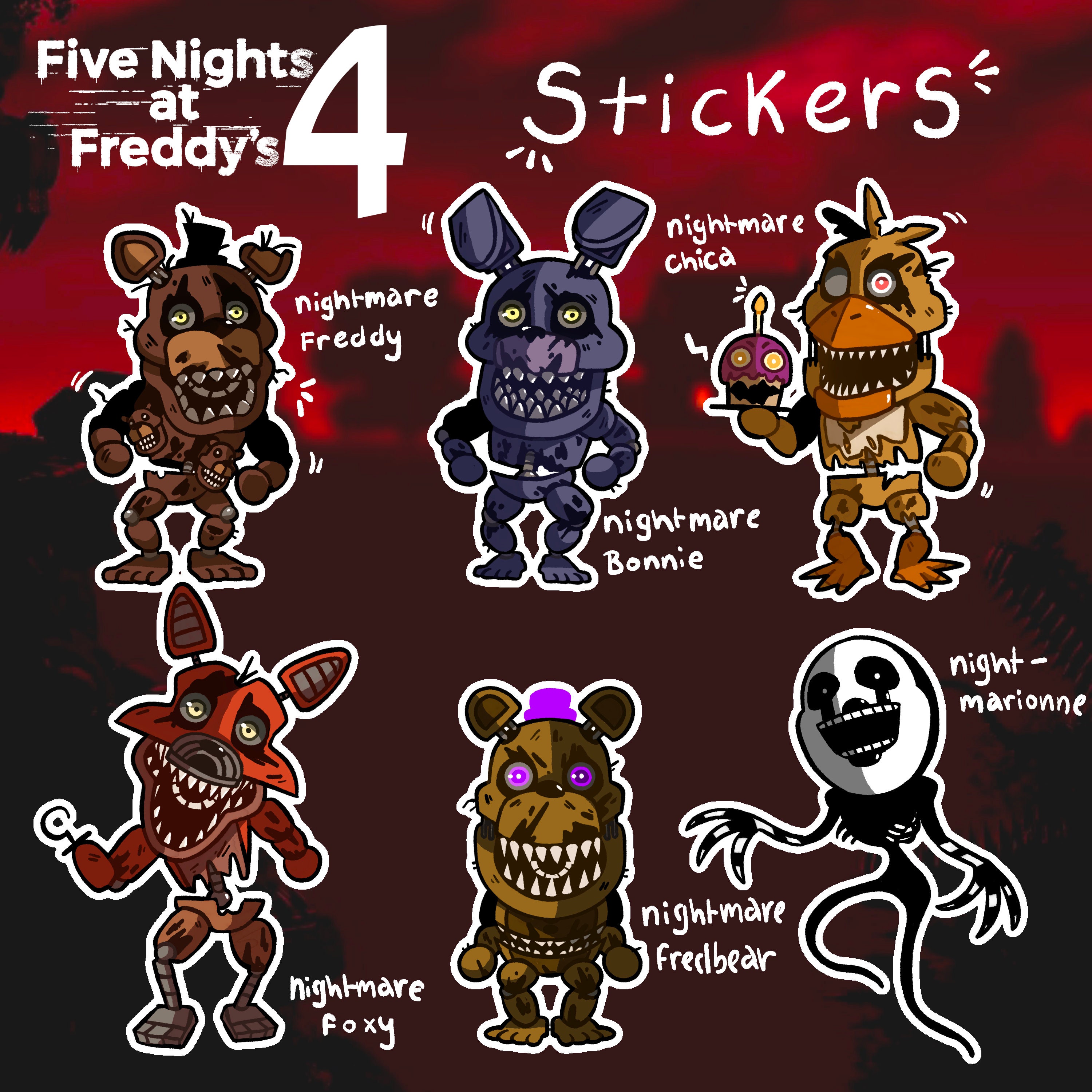 FNAF 2 Withered Animatronic Sticker Pack Sticker for Sale by