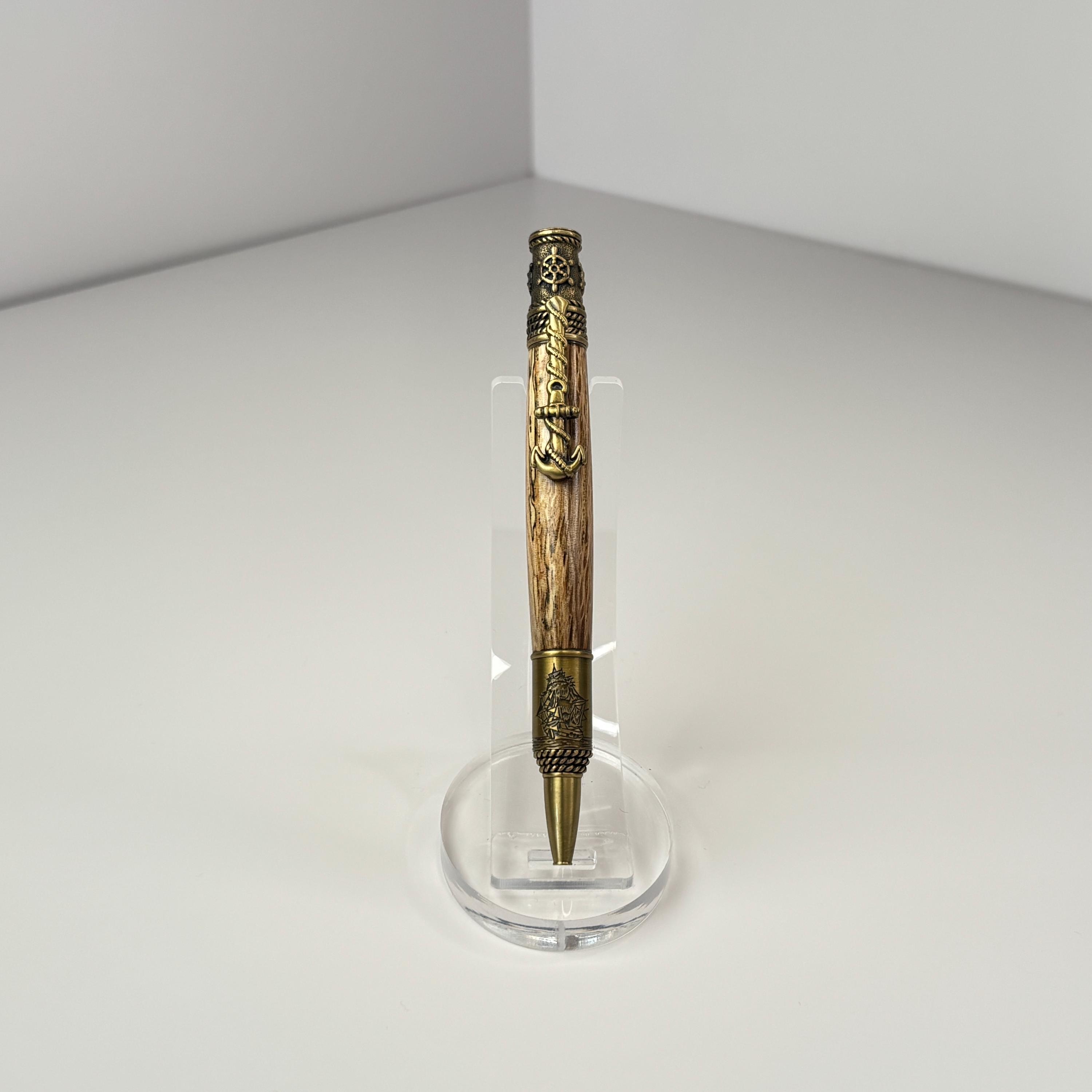 Hand Turned Spalted Oak Wood, Nautical and Sailing Themed Pen