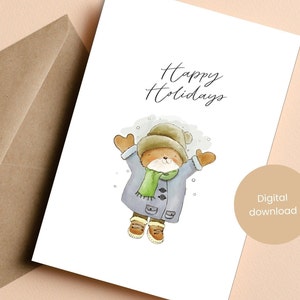 Happy holiday card, Xmas greeting card, Holiday card for mom, Holiday card for grandparents, aesthetic holiday greeting card