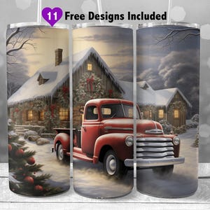 Christmas Farm Truck 20 oz Skinny Tumbler Sublimation Design, Instant Digital Download PNG, Digital Design Only, Old Red Truck Tumbler Wrap