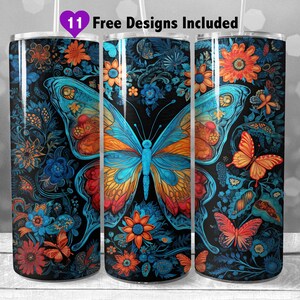 Butterfly 20 oz Skinny Tumbler Sublimation Design, Instant Digital Download PNG, Digital Design Only, Floral Tumbler Wrap
