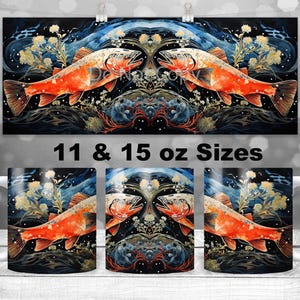 Sockeye Salmon 11 and 15oz Mug Design PNG, Full Wrap Sublimation Design for Coffee Mug, Fish Mug Wrap for Men Digital Design File