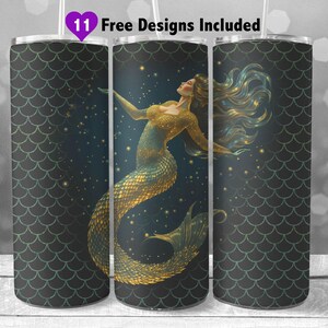 Mermaid 20 oz Skinny Tumbler Sublimation Design, Instant Digital Download PNG, Digital Design Only, Vintage Look Mermaid Tumbler Wrap