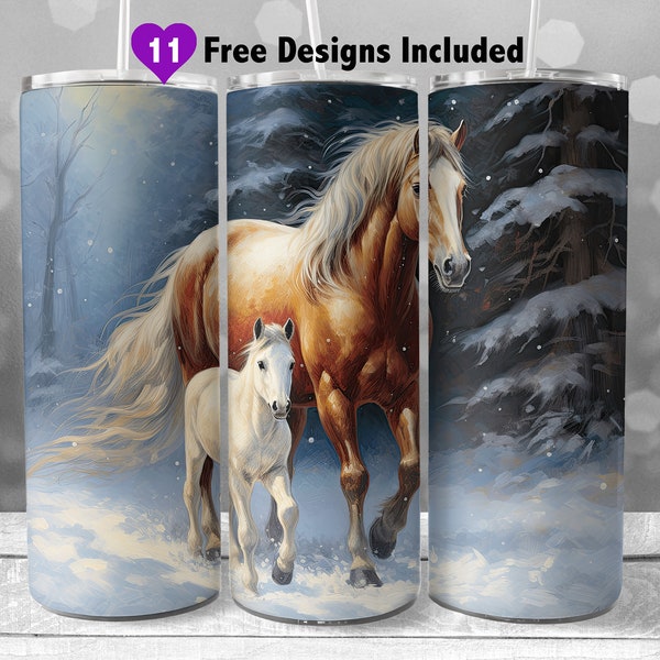 Horse and Foal 20 oz Skinny Tumbler Sublimation Design, Instant Digital Download PNG, Digital Design Only, Chestnut Horse Tumbler Wrap