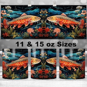Salmon 11 and 15oz Mug Design PNG, Full Wrap Sublimation Design for Coffee Mug, Fish Digital Design File for Men