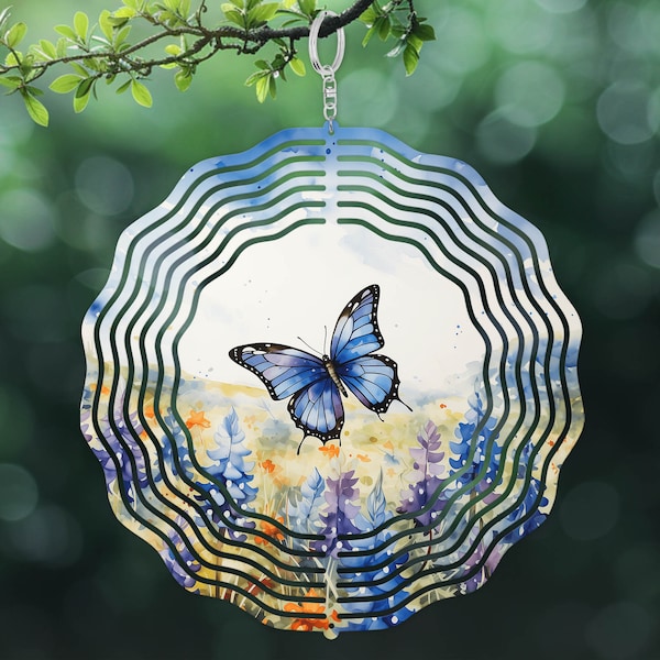 Texas Bluebonnet Wind Spinner, Instant Download Sublimatie PNG, Blue Butterfly Design