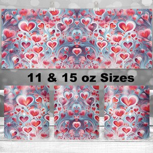 Valentine Day 11 and 15oz Mug Design PNG, Full Wrap Sublimation Design for Coffee Mug, Retro Heart Pattern Digital Design File
