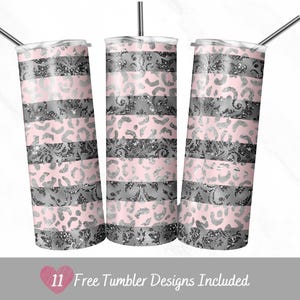 Pink and Silver Glitter Leopard Print Tumbler Wrap, Animal Print Sublimation Design 20 oz Skinny Tumbler, Cheetah Print Tumbler PNG