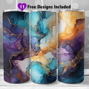 Alcohol Ink 20 oz Skinny Tumbler Sublimation Design, Instant Digital Download PNG, Digital Design Only, Glitter Alcohol Ink Pour Wrap
