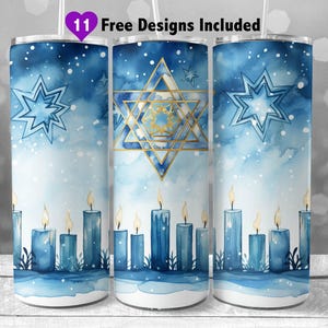 Hanukkah 20 oz Skinny Tumbler Sublimation Design, Instant Digital Download PNG, Digital Design Only, Chanukah Star of David Tumbler Wrap