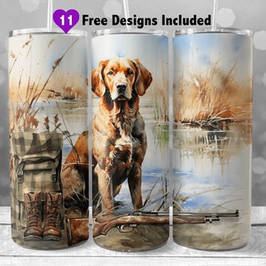 Retriever Duck Hunting Dog Wrap 20 oz Skinny Tumbler Design, Instant Download Sublimation PNG