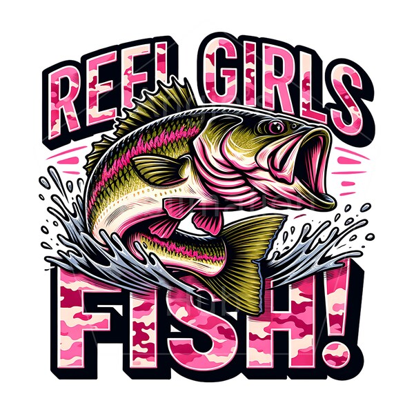 Women and Kids Fishing Design Instant Download Sublimation PNG, Transparent Background, Reel Girls Fish, Pink Camo Bass Fish