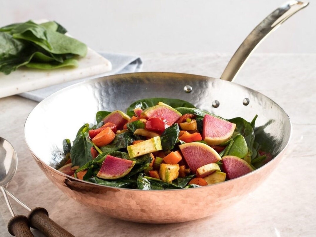 Wok Pan Deep Stir Frying Pan, Solid Copper Chefs Pan, Asian Chinese