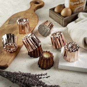 Koperen Canele mallen set van 6, 5,5 cm koperen Muffin kopjes bakvormen 2,1 handgemaakte koperen cakevormen ingeblikt binnen, nieuw huis cadeau afbeelding 1