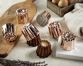 Copper Canele Moulds Set of 6, 5.5cm Copper Muffin Cups Baking Moulds 2.1" Handmade Copper Cake Molds Tinned Inside, New Home Gift