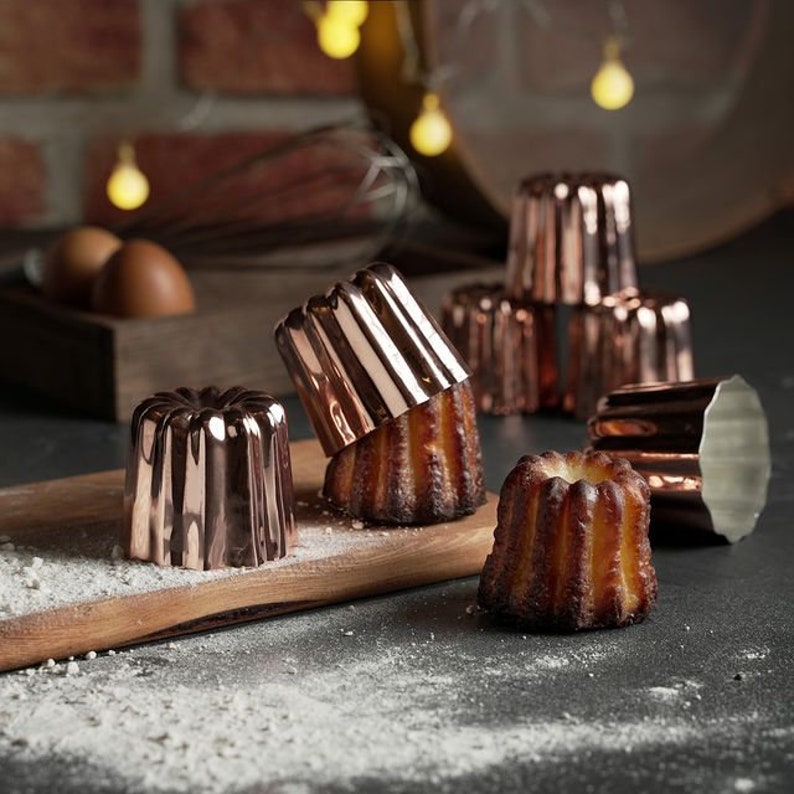 Koperen Canele mallen set van 6, 5,5 cm koperen Muffin kopjes bakvormen 2,1 handgemaakte koperen cakevormen ingeblikt binnen, nieuw huis cadeau afbeelding 3