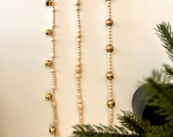 Guirlande de perles en bois naturel : décoration de Noël bohème, style scandinave