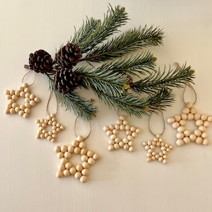 Wood Bead Star Christmas ornaments, Scandi wooden bead star, boho Christmas decorations, Bead Star, Boho Christmas ornaments, gift topper