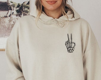 Skeleton Peace Simple Halloween or anytime Unisex Heavy Blend Hooded Sweatshirt
