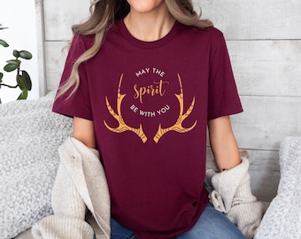 May the Spirit be with you T-shirt. Holiday Reindeer Antlers Shirt, Christmas Tee, Holiday Apparel, Festive Clothing