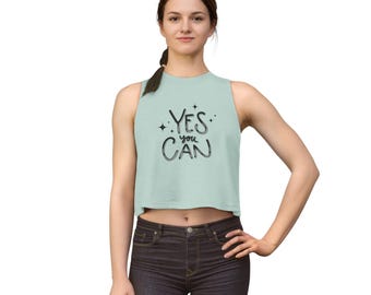 Yes You Can crop top | Motivational Typography Tank, Inspirational Workout Shirt