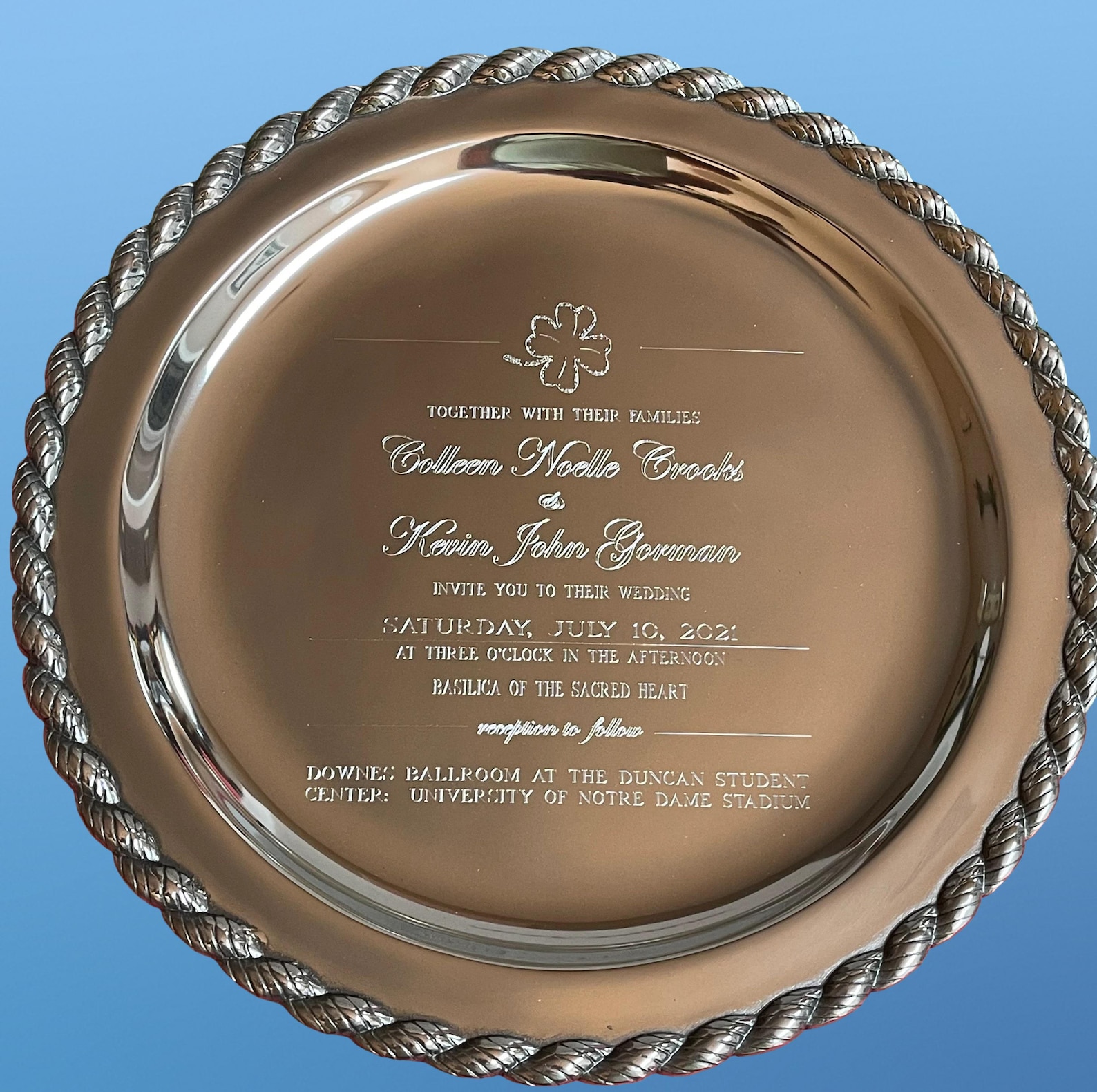 Engraved Pewter Wedding Tray Invitation Keepsake