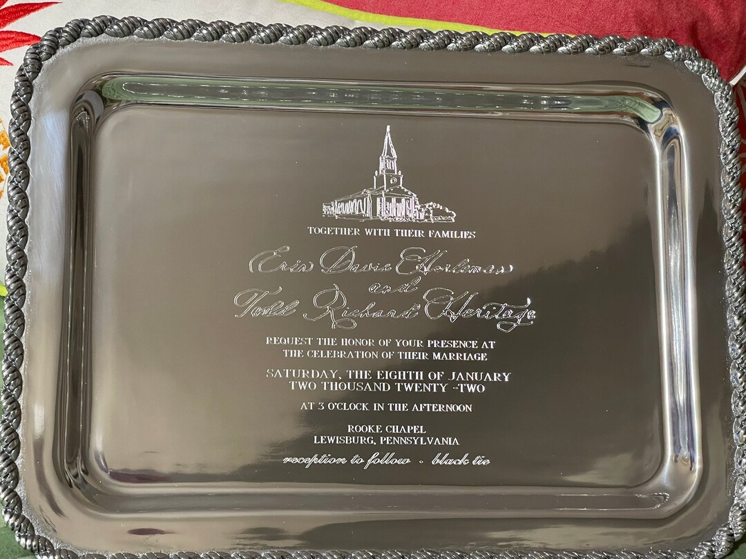 wedding tray engraved tray perfect wedding gift rectangular pewter tray personalized wedding gift popular tray engraved wedding invitation