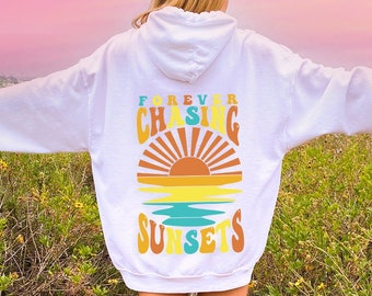 Trendy Forever Chasing Sunsets Ocean Beach Tumblr, Coconut Girl Aesthetic Hoodie Trendy Sweatshirt Oversized Women's Hoodie