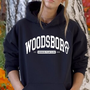 Woodsboro Film Club Halloween Hooded Sweatshirt Soft Cozy Hoodie, Trendy Happy Halloween Fall Hoodie, Trick-or-Treat Hoodie