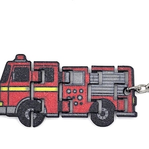 Fire Truck Keychain, Articulating Fire Truck, Firefighter Gift, Original Design, Firefighter Made, Flexi Fidget Fun