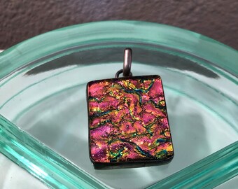 Unique Vintage Sterling Silver Neon Pink Barbiecore Dichroic Glass Pendant