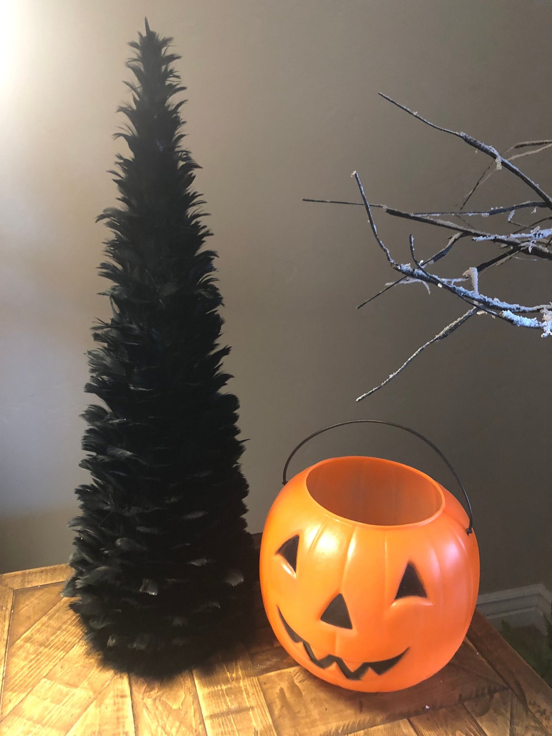 24 Inch Black Feather Cone Tree Halloween Tree Etsy