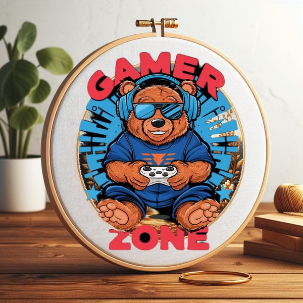 Gamer Bear Cross-stitch Pattern, Cross-stitch Template, For Your Kid, Download Now, Do It Yourself