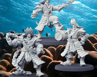 Ozdoba do akwarium Undead Pirate Captain – 45 mm Miniatura – Jakość żywicy 12K – Niepomalowana dekoracja DIY