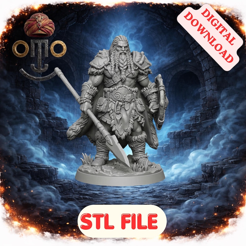 槍戦士 STL - 北欧の戦士 3D プリント RPG ウォーゲーム - Garlik 画像 1